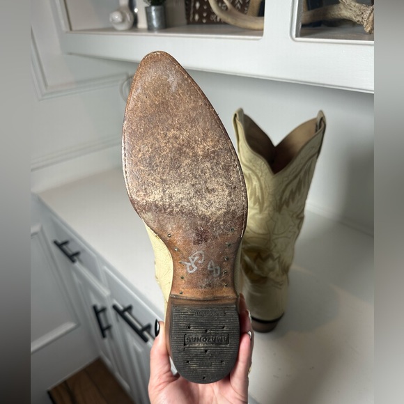 Vintage Larry Mahan Cream Ostrich Leather Western Boots Men’s 9 Women’s 10–10.5 - Picture 8 of 10